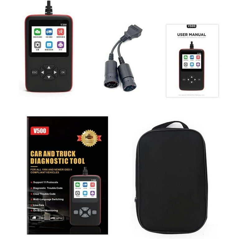 V500 Heavy Duty Truck and Car 2-in-1 Code Reader Scan Tool, HDOBD+OBDII/EOBD