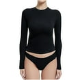 thumbnail image 1 of JIUKE Chemises à Manches Longues pour Femmes Col Rond T-Shirts Basiques d'Entraînement T-Shirts Ajustés Crop Tops pour Sortir, 1 of 5
