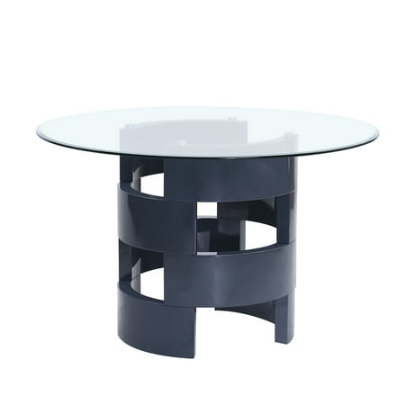 Best Quality Furniture Gray Lacquer Round Dining Table w/clear Glass (Best Way To Clean Lacquer Furniture)