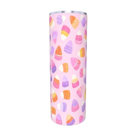 20oz Pastel Candy Corn Halloween Car Tumbler Insulated Travel Cup with Handle and Straw Lid Cute Fall Gift with Straw