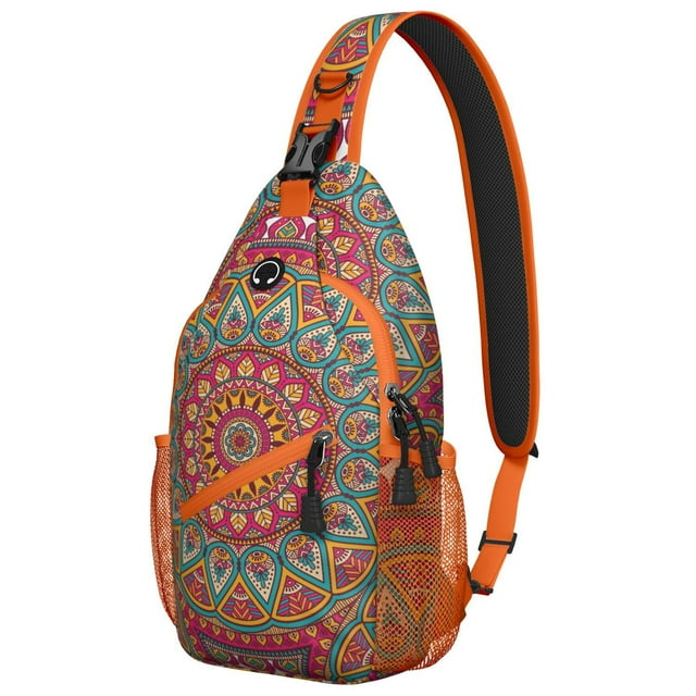 Exotic Cultural Mandala Chest Bag Abstract Ornamental Tribal Boho Design Travel-Ready Lightweight Backpack for Hiking, Biking, Commuting