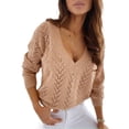 thumbnail image 3 of FASHIONWT Women Sweater Solid Color Hollow V-Neck Lady Jumper Sweater, 3 of 4