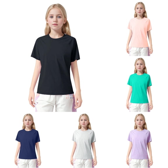 Kids Athletic Shirts Basic Tee Tops Everyday Casual Activewear Short Sleeve Pullover Sportswear For Boys Girls Kids T-Shirts Summer Clothes