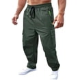 thumbnail image 2 of Ndbuld Mens Athletic Pants Casual Sport Pocket D Zipper Solid Color Elastic Waist Cargo Pants Army Green,S, 2 of 9