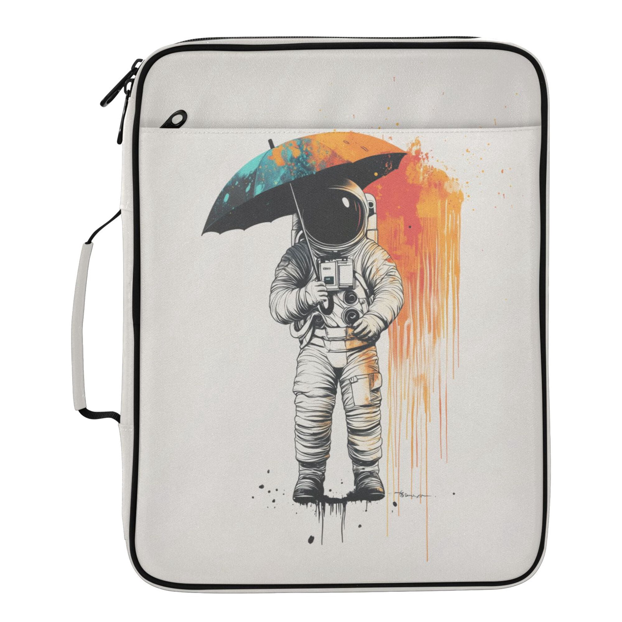FORMRS Accordion File Folder A4 Size 7-Pocket Expanding Document Organizer Bag with 3 Ring Binder, White Astronaut