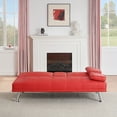 thumbnail image 5 of 67" Red Leather Multifunctional Double Folding Sofa Bed with Built-In Coffee Table, Space-Saving Convertible Couch Ideal for Office, Living Room, or Small Spaces (Red), 5 of 11