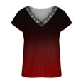 thumbnail image 2 of Camiseta con estampado de cuello en V para mujer, camisetas de manga corta de encaje informales holgadas de moda simples para el trabajo de la vida diaria, 2 of 5