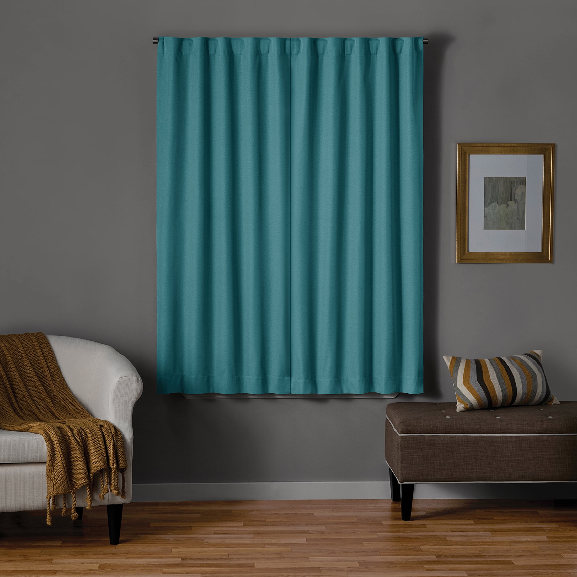 Mainstays Light Blue Solid Blackout Rod Pocket with Back Tabs Curtain Panel Pair, Set of 2, 30" W x 63" L