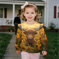 thumbnail image 4 of DISNIMO Highland Cow Printed Pullover for Toddler Girls Sunflower Printed Sweatshirt Long Sleeve T-Shirts Crewneck Pullover Tops for Fall Winter 7-8 Years, 4 of 7