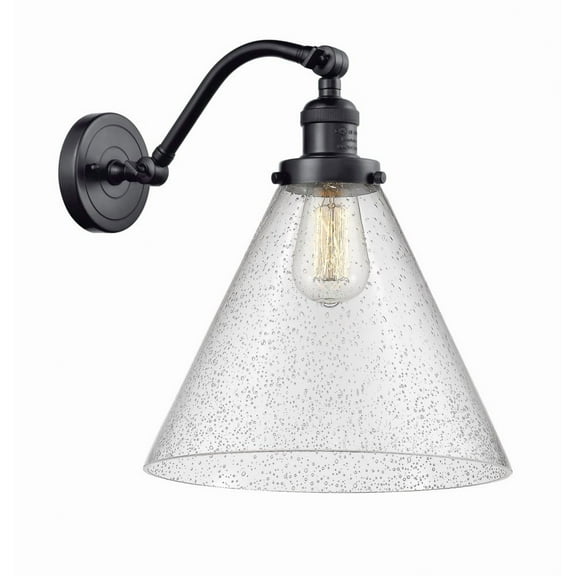515-1W-BK-G44-L-Innovations Lighting-Cone - 1 Light Wall Sconce In Industrial Style-14 Inches Tall and 12 Inches Wide-Matte Black Finish-Seedy Glass