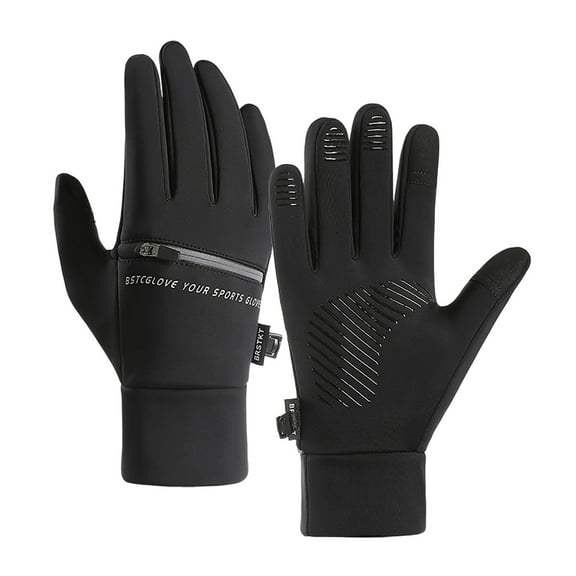 AHTJRT Winter Warm Gloves for Men Women Touchscreen Full Fingers Non-Slip Gloves with Zipper Pockets Waterproof Wrist Warmer Cycling Working Mittens Black L