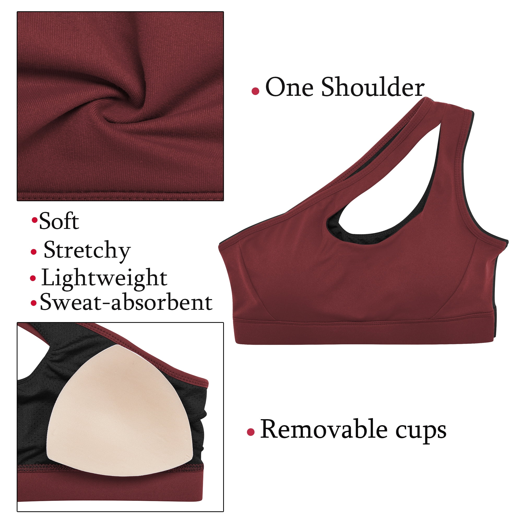 Single Shoulder Sport Bras for Women Asymmetrical Shoulder Wirefree Padded Sports  Bras Medium Support Yoga Bra Removable Cups 