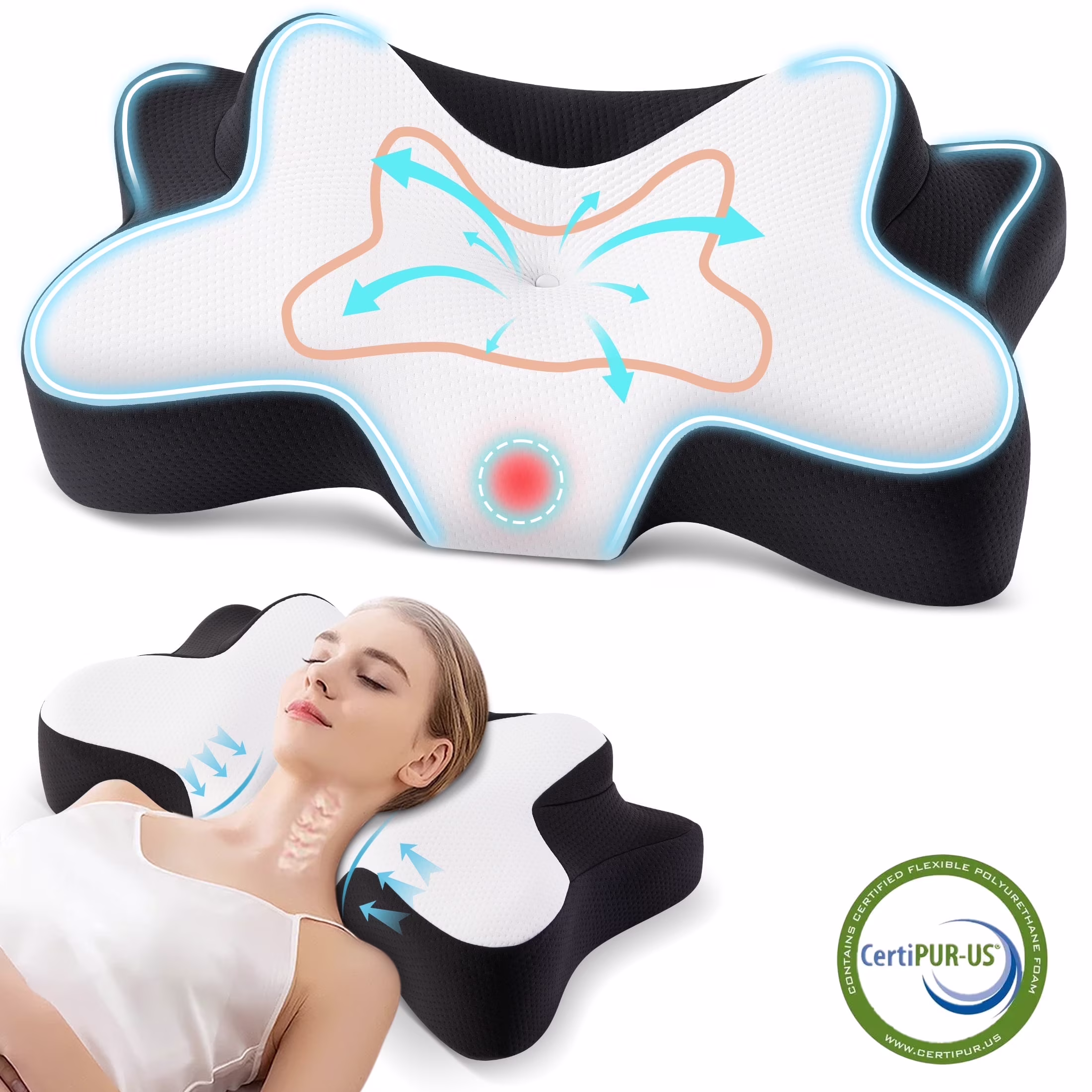 MOONORAH Ergonomic Neck Pillow Memory Foam for Pain Relief, Queen Black
