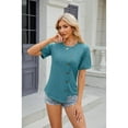 thumbnail image 4 of XCHQRTI Womens Irregular Hem Tshirt Buttons Slit Blouse Solid Color Blouse Short Sleeve Casual Tops, 4 of 9