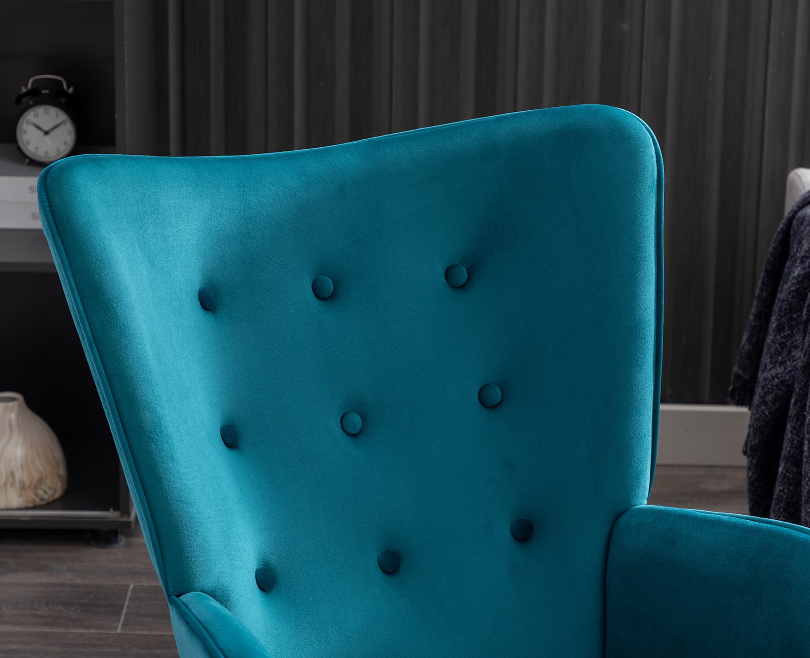Guyou Modern Rocking Chair, Glider Nursery Chair with Tufted Wingback, Velvet Upholstered Accent Armchair for Living Room Bedroom Nursery, Teal Blue