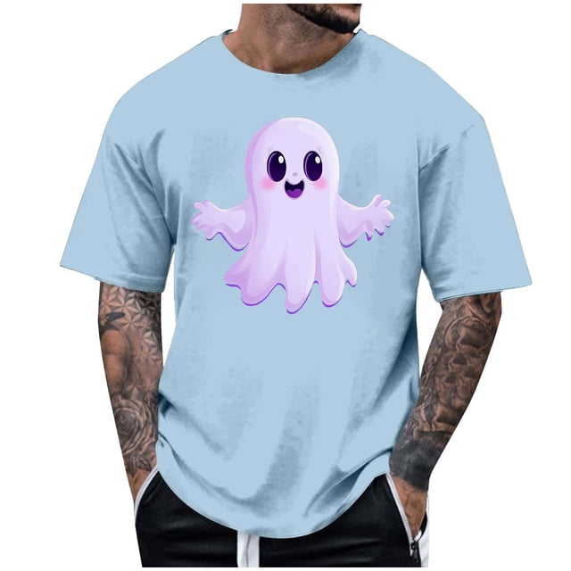 Blusas y camisas de manga corta y cuello redondo para hombre. Blusas/camisetas de manga corta con cuello redondo y estampado de Halloween para hombre. Blusa para hombre.