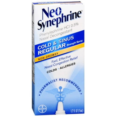 Neo-Synephrine Nasal Decongestant Spray Regular Strength 0.50 oz (Pack of 6)