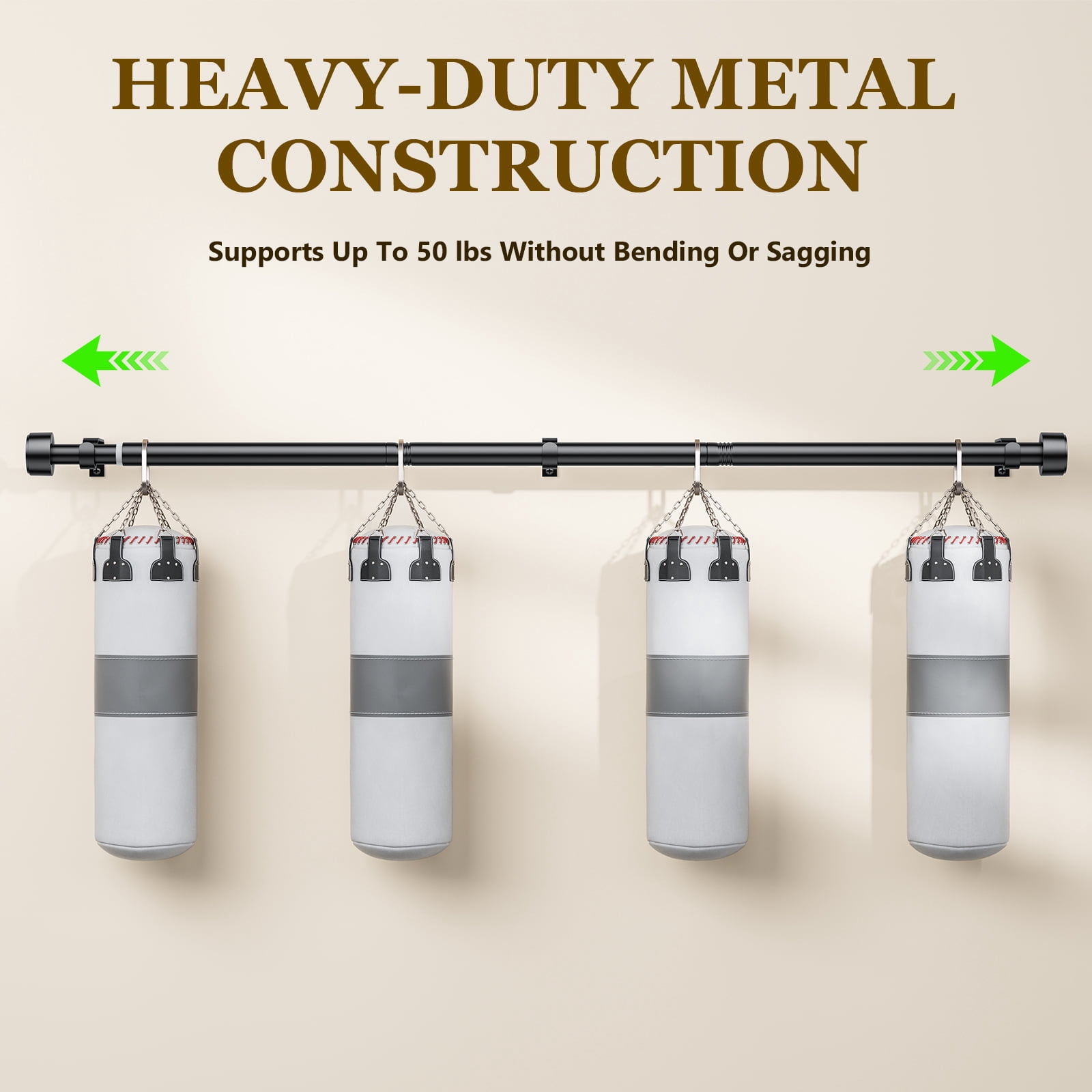Heavy Duty Adjustable Curtain Rods for Windows, 1-Inch Diameter Matte Black Curtain Rod, 32-120 Inches