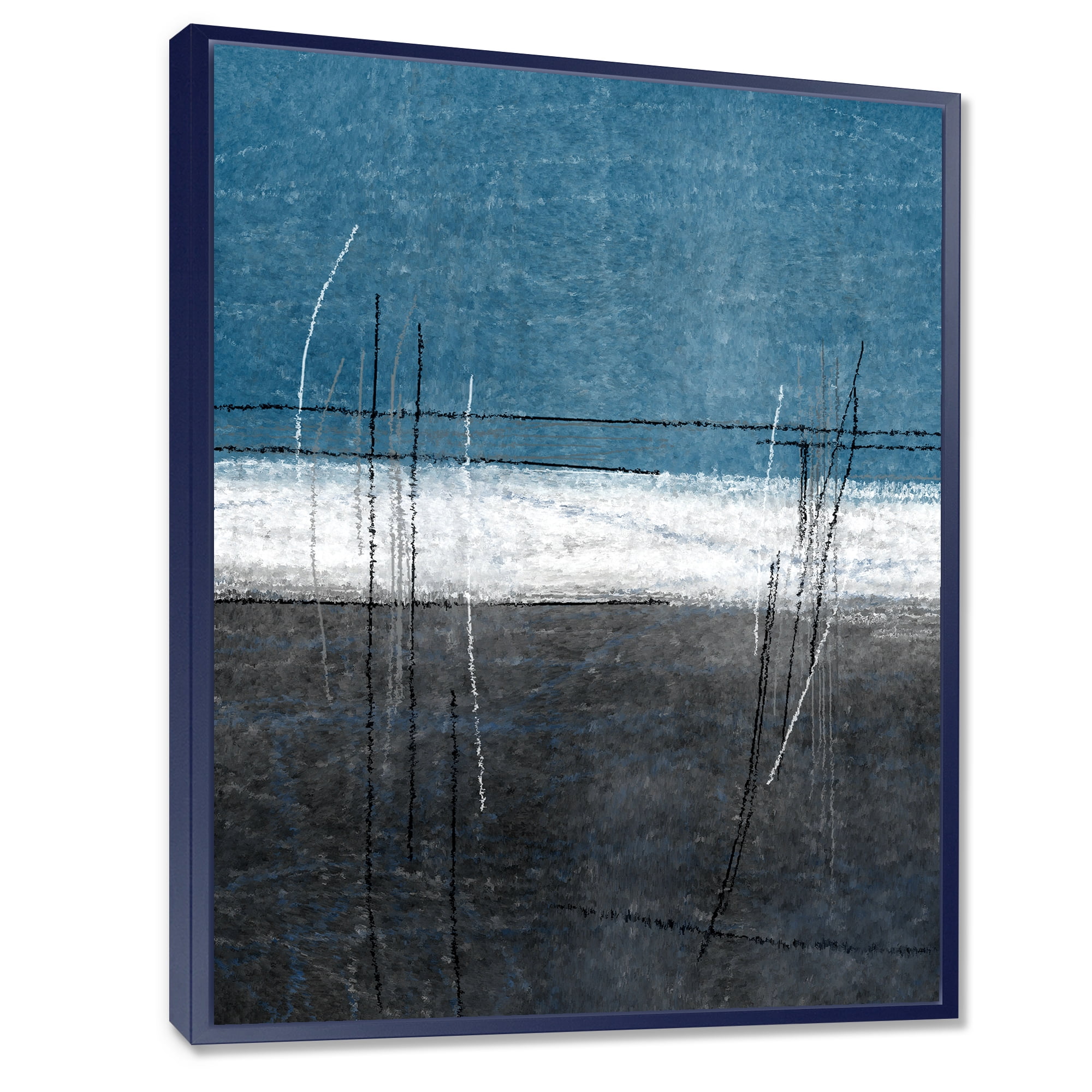 Designart 'Grey Meet Teal Abstract Art' Modern Framed Canvas Wall Art Print