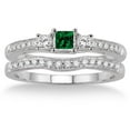 thumbnail image 2 of 1.5 Carat Emerald & Diamond Three Stone Bridal Set on 10k White Gold, 2 of 3