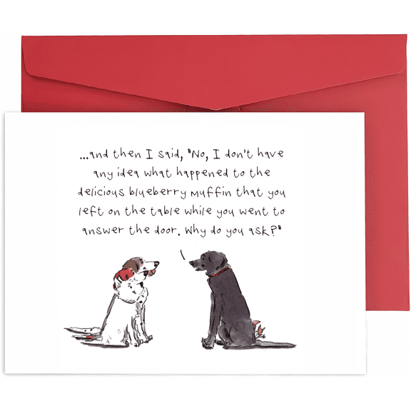 Funny Dog Card – “What Happened to the Blueberry Muffin?” – Perfect for Pet Lovers – Blank Inside, Envelope Included – Humorous Greeting Card for Any Occasion