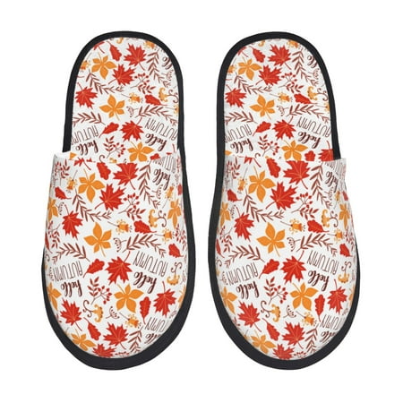 Balery Hello Autumn Maple Leaf Slient Indoor Furry Fleece Comfort House Shoes Soft Non-Slip Home Shoes Cotton slippers House Slippers-- Large