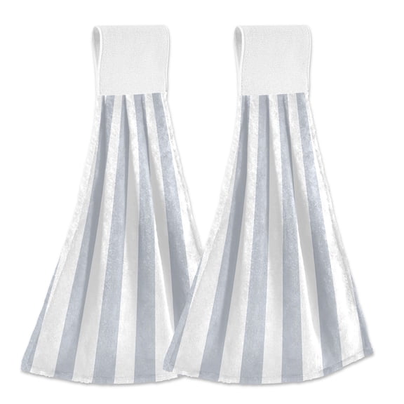 Dailycode Kitchen Wash Cloths with Hanging Loops Absorbent Absorbent Quick Drying Hand Towels, 2 Pack, Sky Gray and White Stripes