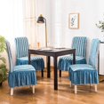 thumbnail image 2 of Qubjus Chair Covers for Dining Room Set of 6 Stretch Chair Slipcovers with Skirt Removable Washable Kitchen Chair Protector Cover Set for Home, Party, Wedding(Striped Blue, 6pcs), 2 of 4