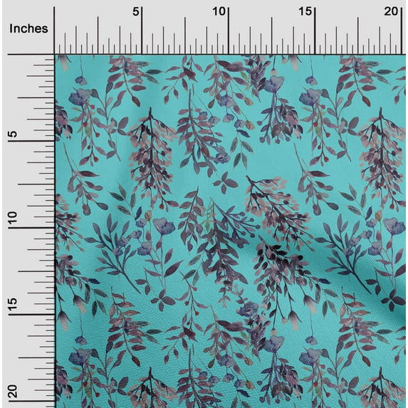 oneOone Cotton Silk Turquoise Blue Fabric Leaves & Floral Texture Sewing Material Print Fabric By The Yard 42 Inch Wide