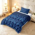 thumbnail image 2 of Homewish Retro Aztec Nature Tree Twin Comforter Sets,Vintage Botanical Bedding Set,Navy,Navy Blue Reversible,2 Pieces,1 Comforter and 1 Pillowcase, 2 of 7