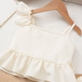 thumbnail image 4 of Fesfesfes Girls Ruffle Strap Top with Wide Leg Pants 2 Piece Set Casual Comfortable Outfit for Kids Playwear Breathable Loose Fit Summer Clothes(Beige,4-5 Years), 4 of 9