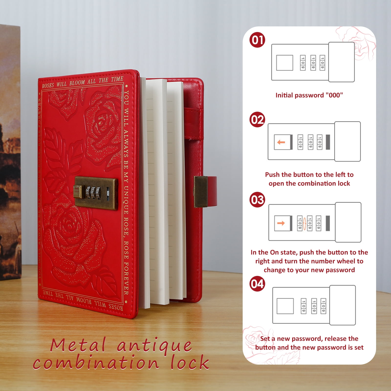 Wekvgz 2Pcs PU Leather Cover Lockable Journal for Writing Travel Journal Vintage Locking Notebook 224 Pages Thick Personal Locking Diary With Combination Passwords for Student Office Staff