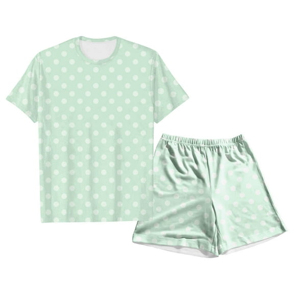 LUOGENLI Pajamas Girls Christmas Pajamas Size 10 Children's Leisure Printed Button Short Sleeved Top Shorts Pajama Set Girls Christmas Sleepwear 5T Summer Green 10-11 Years