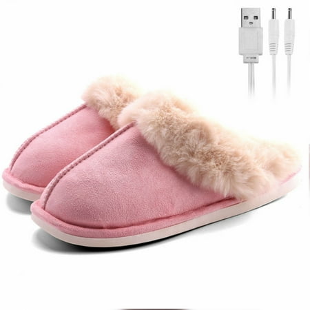 

USB Heated Plush Shoes Fast Heating Anti-Slip Heated Slippers for Winter Gift Christmas Gift Brown
