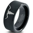 thumbnail image 1 of Tungsten Longhorn Texas Bull Horn Band Ring 9mm Men Women Comfort Fit Black Flat Cut Brushed Polished, 1 of 4