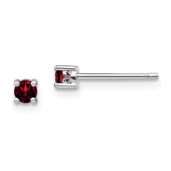 White Sterling Silver Earring Stud (01) January Women'S Garnet Round Red 3 mm