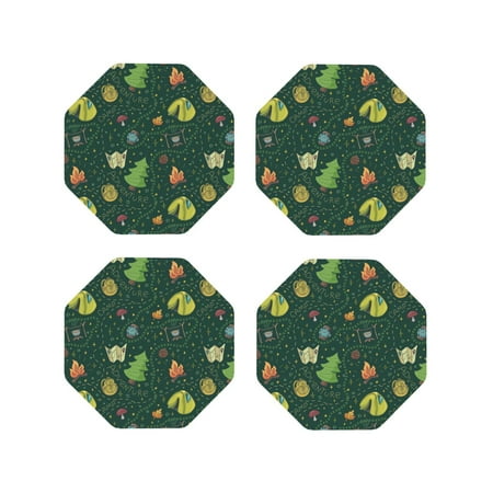 

Fuzoiu Camp In The Forest Print Leather Coasters Set Drink Coasters Set of 4 for Tabletop Protection Durable PVC Coasters Home Décor and Housewarming Gift-Octagon