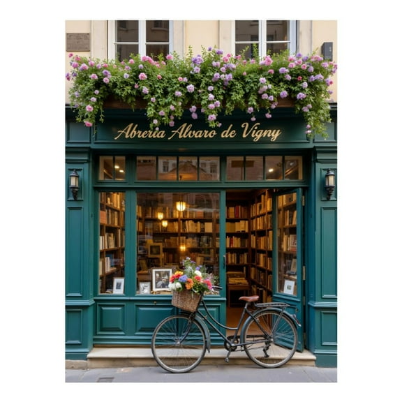 Diamond Art Kits for Adults - Vintage Bookstore Bicycle Flowers 5d Diamond Painting for Adults, Diamond Art for Adults Beginners, Frameless Diamond Painting Kits for Adults for Home Wall Decor