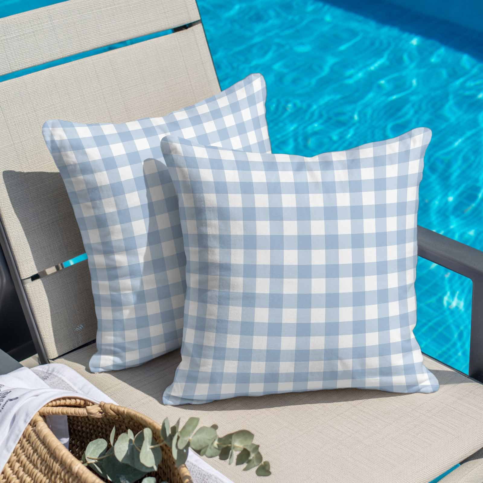 Pillow Covers 26x26 Inch, Light Blue Plaid Linen Pillowcase with Invisible Zipper, Modern Minimalist Country Decorative Throw Pillow Covers Cushion Case for Couch Sofa Bed Living Room