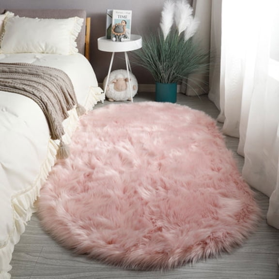 XIPYYKM Soft Washable Shaggy Rug, Bedroom Rug 24 x 16 Inch, Non-Slip Oval Carpet Area Rug for Bedroom Bedside, Living Room Home Decor