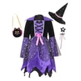 thumbnail image 3 of Ulitacool Halloween Dress For Girls Long Sleeve Sundress Cartoon Pattern O Neck Hallowmas Classic Daily Wear 4-6 Years Purple, 3 of 5