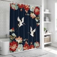 thumbnail image 5 of Navy Blue Crane Shower Curtain Set - 48" x 72" Washable Bathtub Curtain with 12 Hooks, Vintage Red Teal Spring Floral Botanical Waterproof Fabric Stall Shower Curtains for Bathroom/Bathtub Décor, 5 of 6