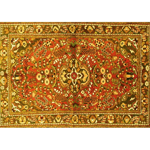 Ahgly Company Machine Washable Indoor Rectangle Persian Yellow Traditional Area Rugs, 5' x 7'