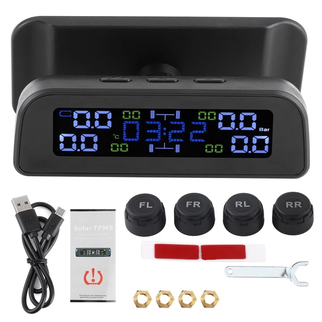 Sistema de monitoreo de presión de neumáticos con energía solar, pantalla LCD, TPMS para automóvil con sensor externo y reloj diseñado