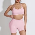 thumbnail image 2 of Rotm Yoga Sets for Women Women 2 Piece Workout Sets U Back Color Block Sports Bra High Waist Tummy Control Active Shorts Yoga Pilates Outfits Pink,XS, 2 of 6