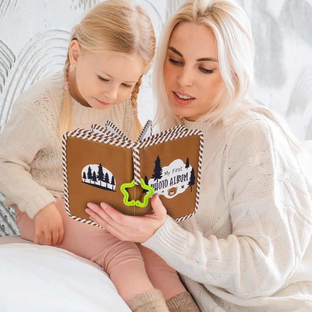 Oasiva Fabric Baby Memory Keeper With Adorable Bear Pattern Photo Album To Capture Childhood Moment Safely