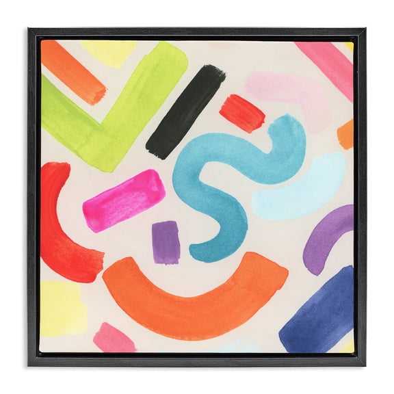 Stupell Industries Mid-Century Retro Squiggle Shapes Black Floating Frame Canvas Art, 18 x 18, by June Erica Vess