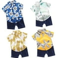 thumbnail image 3 of LYMAYTER 2PCS Kids Baby Boys Printe Outfit Toddler Casual Short Sleeve V-Neck Shirt and Shorts Set for 1-5 Years, 3 of 9