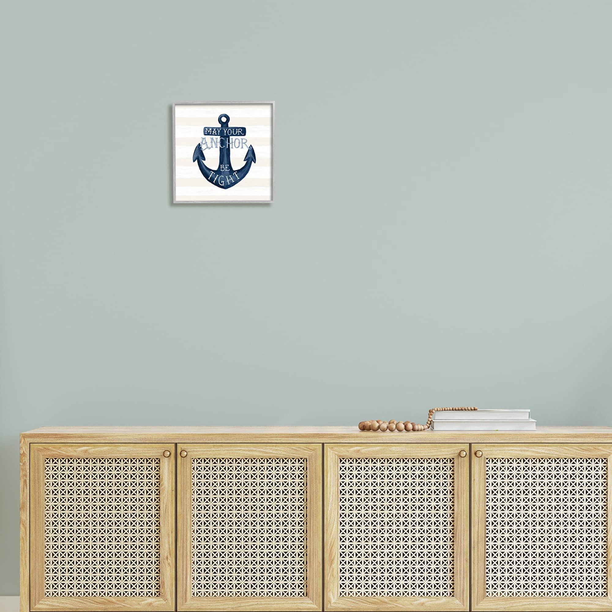 Stupell Industries Striped Anchor Phrase Nautical Beach Illustration Graphic Art Gray Framed Art Print Wall Art, Design by Raquel Maciel