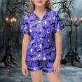 thumbnail image 2 of Caqnni Halloween Pajamas Sets for Girl Short Sleeve Button Down Pjs Funny Halloween Graphic Soft Sleepwear Outfits Girls Halloween Pajamas Sets (4-5 Years,Purple), 2 of 5